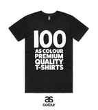 100x Black AS Colour 'Staple' Screen Printed T-Shirts (White Prints)