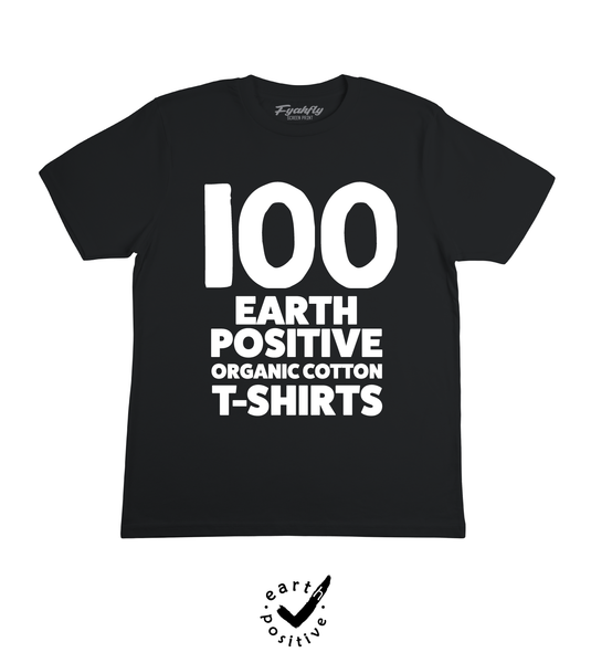 100x Black Earth Positive Organic Cotton Screen Printed T-Shirts (White Prints)