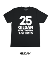 25x Black Gildan Heavy Cotton Screen Printed T-Shirts (White Prints)